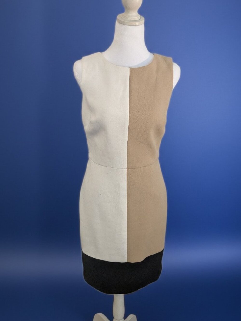 Beige and Black Color Block Dress by The Limited